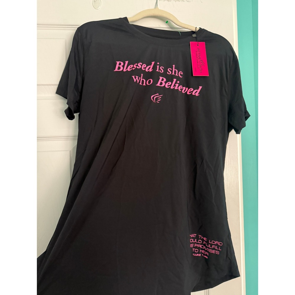 Active Faith Womens Blessed Is She Who Believed Black Pink T-Shirt 2X Luke 1:45